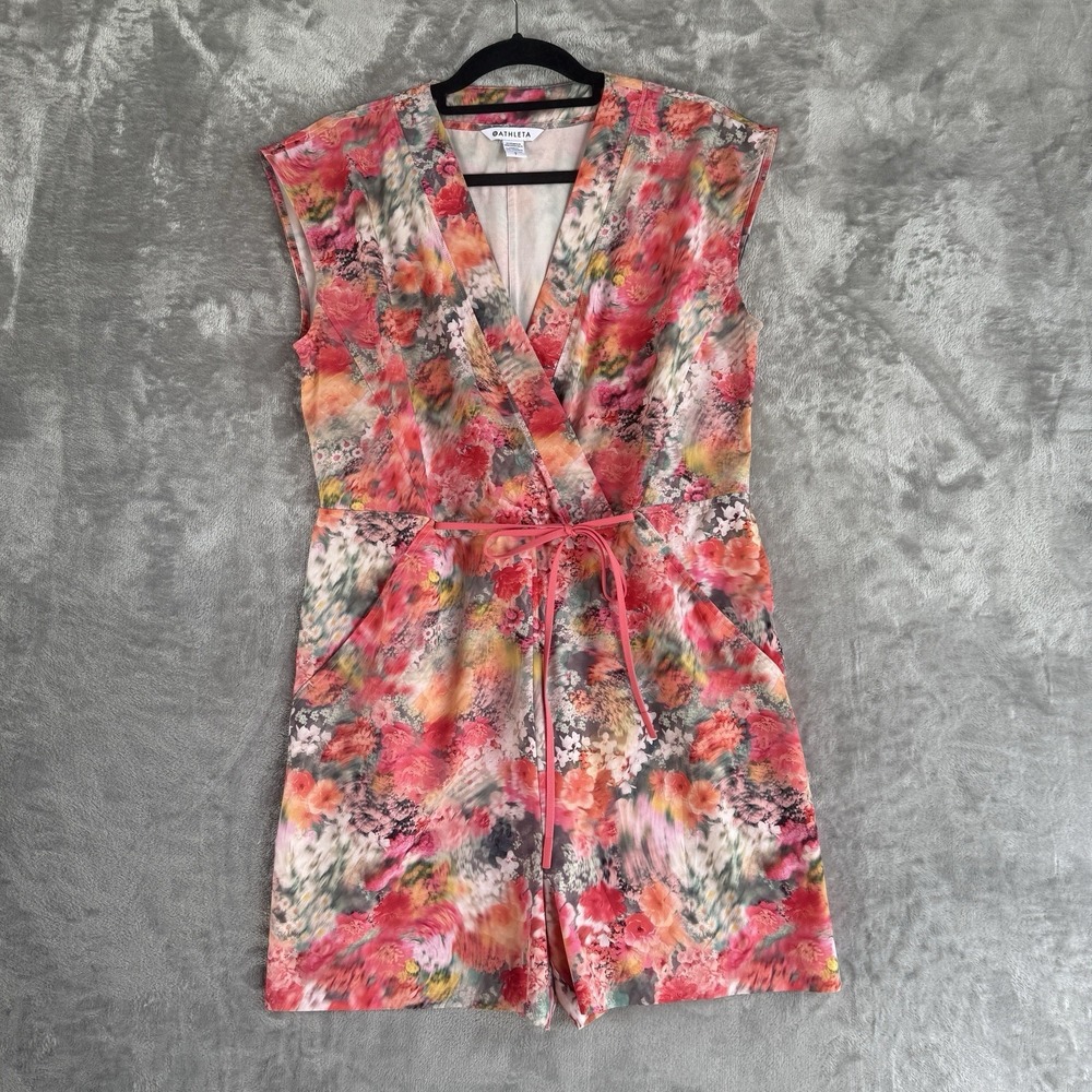 Athleta Marlow Sleeveless Floral Romper Stretch Tie Waist Small